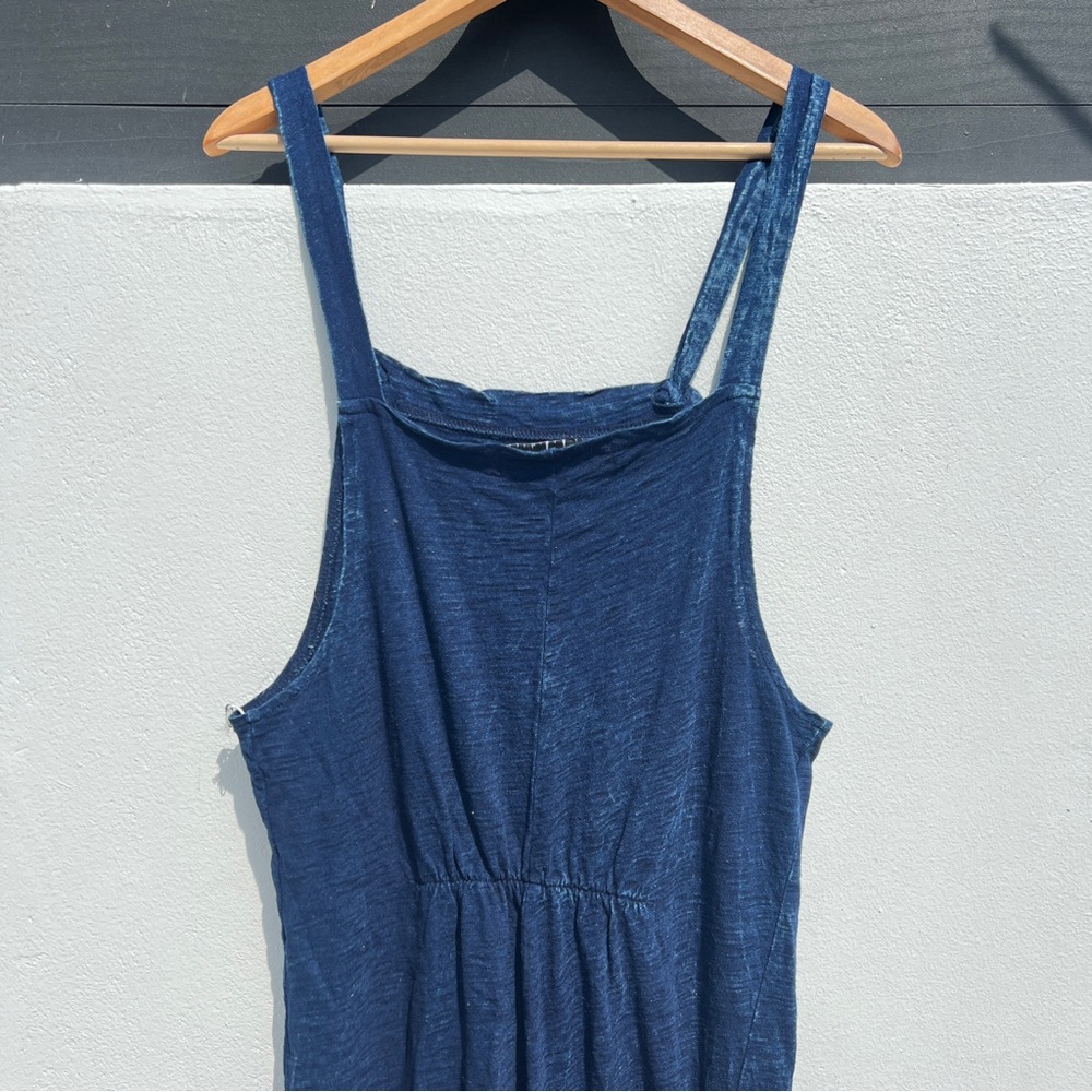 Faded Dark Wash Blue Lightweight Tie Strap Jumpsuit - Picture 8 of 11